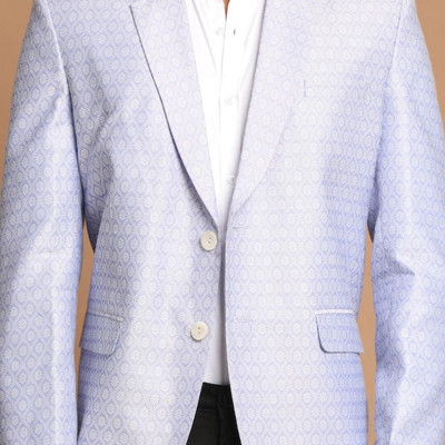 Men Lavender Coloured Self Design Single Breasted Ethnic Blazer