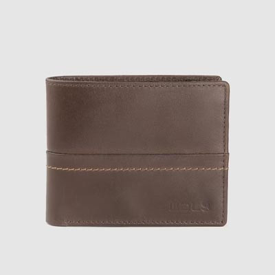 Men Coffee Brown Solid Leather Two Fold Wallet