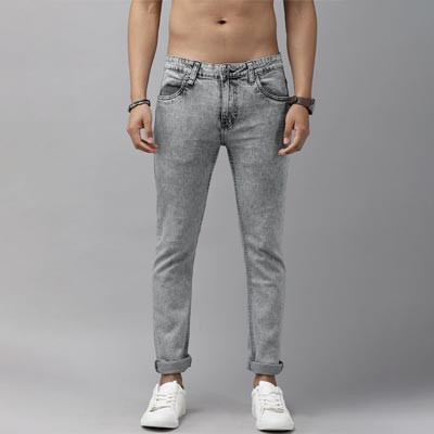 Men Grey Skinny Fit Heavy Fade Stretchable Jeans