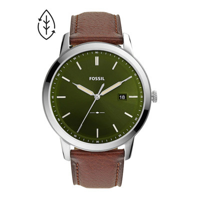 Men Green Dial & Brown Leather Straps Analogue