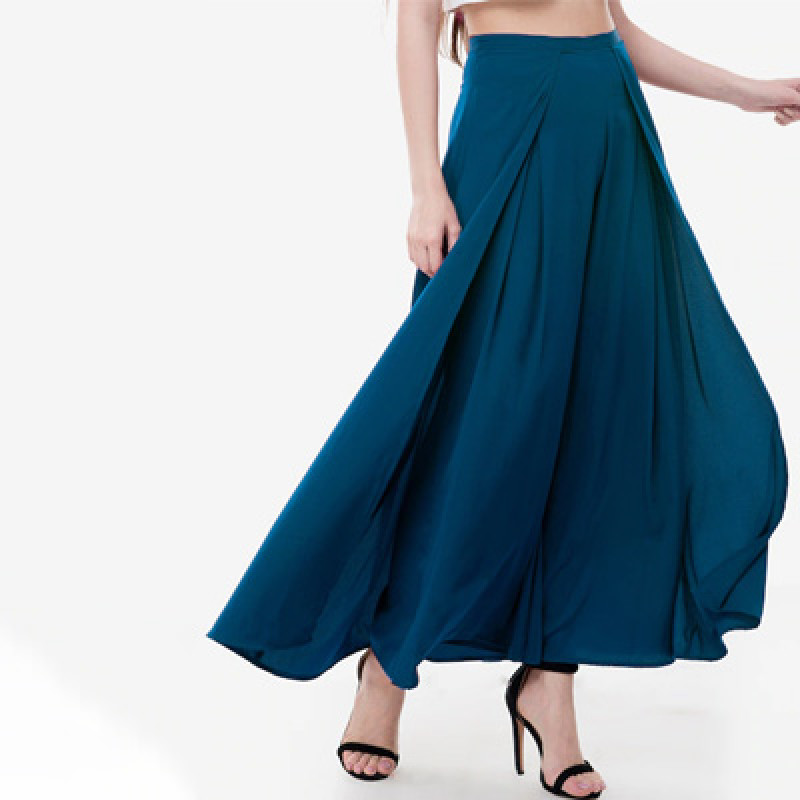 Women Blue Solid Loose Fit Solid Skirt Palazzo