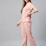 Women Pink & Navy Blue Printed Night suit