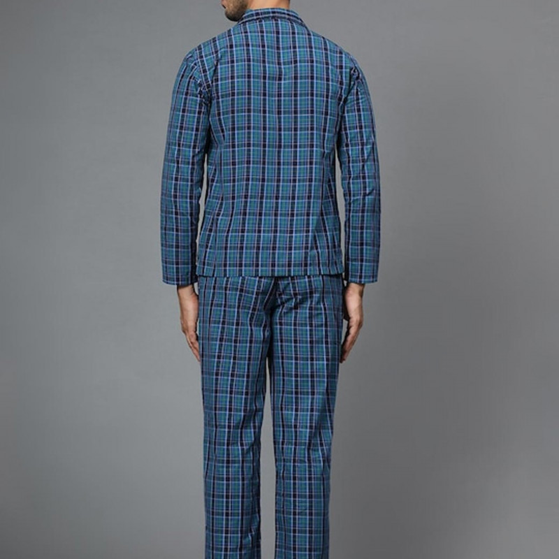 Men Blue & Green Checked Night suit