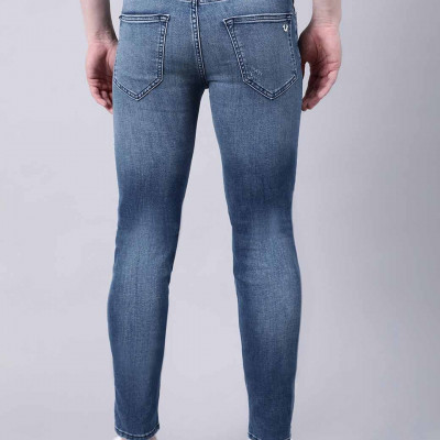 Men Blue Skinny Fit Highly Distressed Heavy Fade Jeans