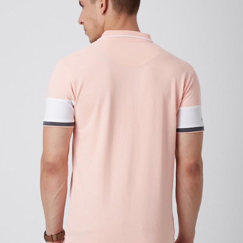 Men Pink Polo Collar Slim Fit T-shirt