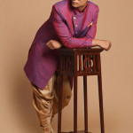 Men Magenta & Rose Gold Silk Blend Sherwani With Patiala